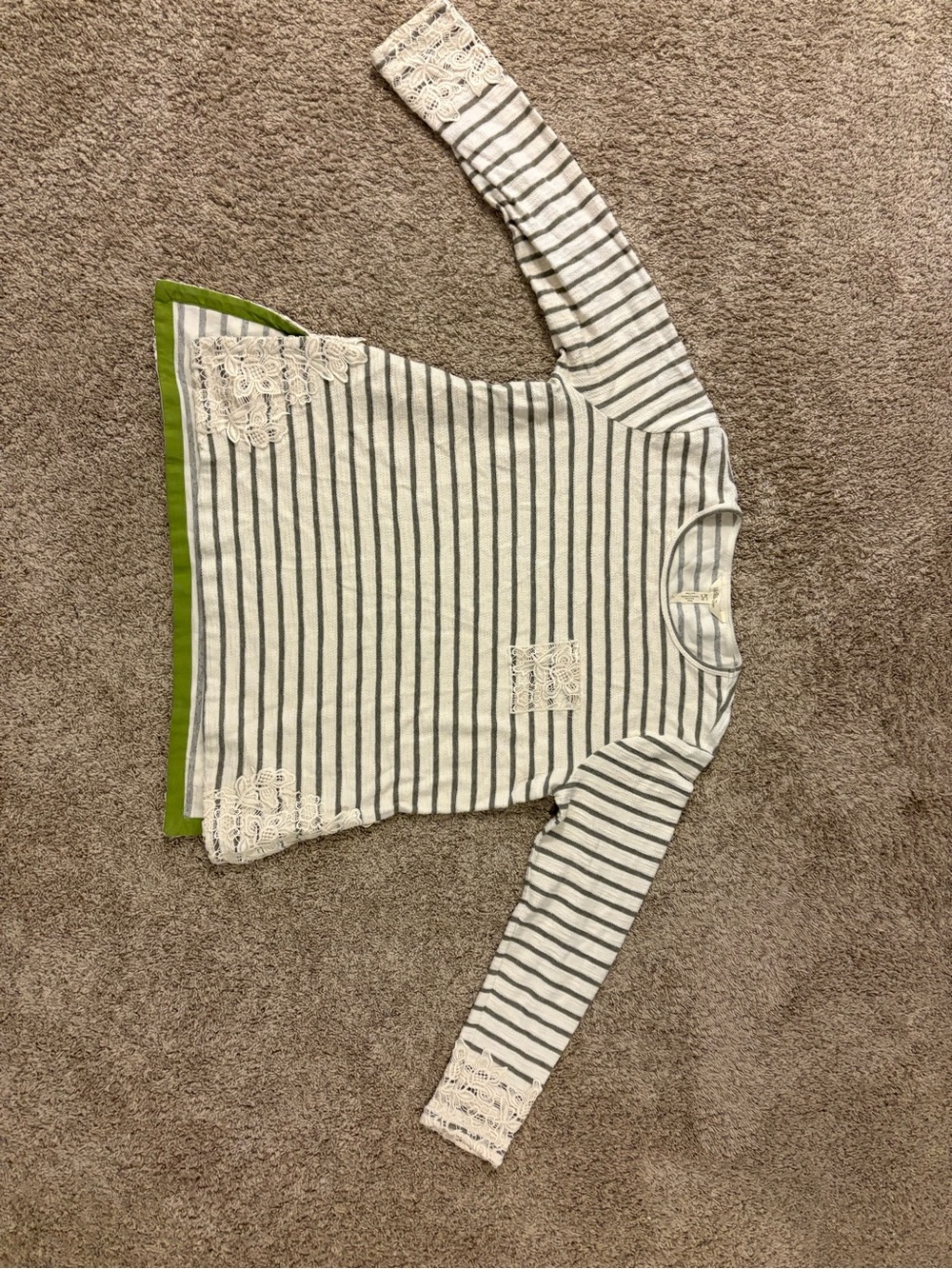Matilda Jane Cream & Gray Striped Long-Sleeve Tunic with Lace Accents